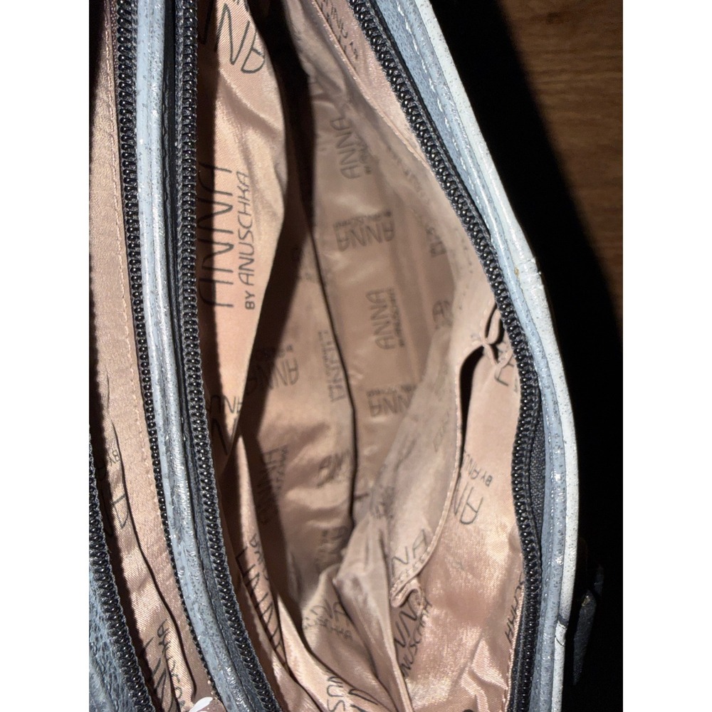 Anna Hand Painted Leather Leopard Tote Bag Gray Blue Eyes Shoulder Bag Artisan - Picture 12 of 14